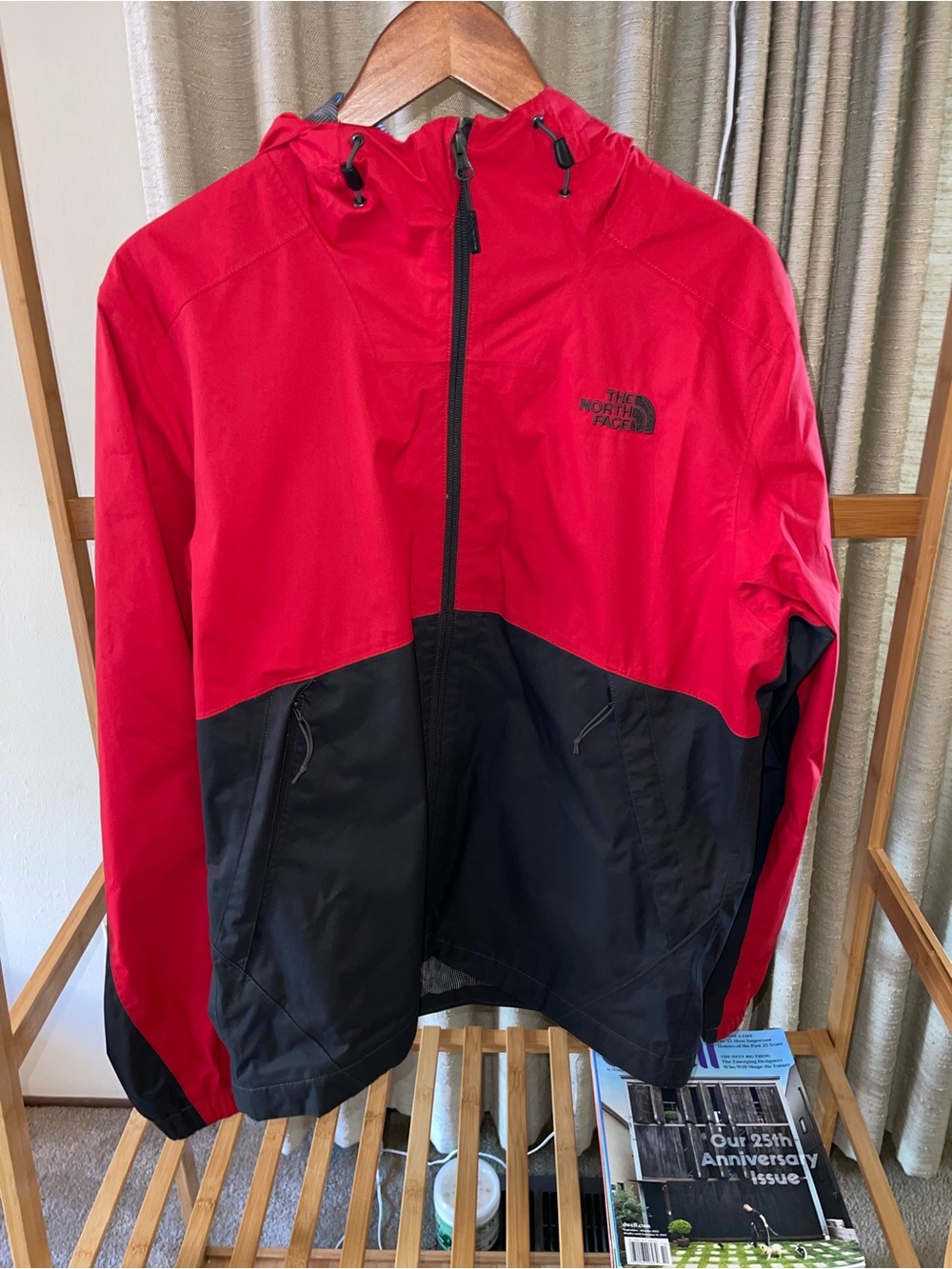 The North Face Red and Black Hooded Rain Jacket